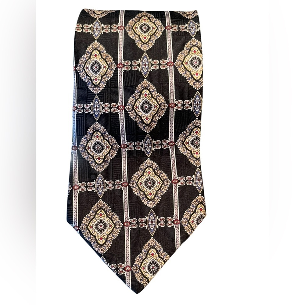 🖤Harve Benard Elegant Black and Gold Patterned Tie. Pure Silk. Made in Dominican